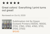 Sublimation Ink for Epson Ecotank Printers (15000, 16500, 2720, 2760, 3760, 4760, 3710, 2700, 2750)