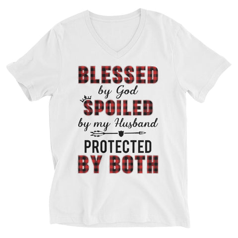 "Blessed, Spoiled and Protected"- Unisex Short Sleeve V-Neck T-Shirt